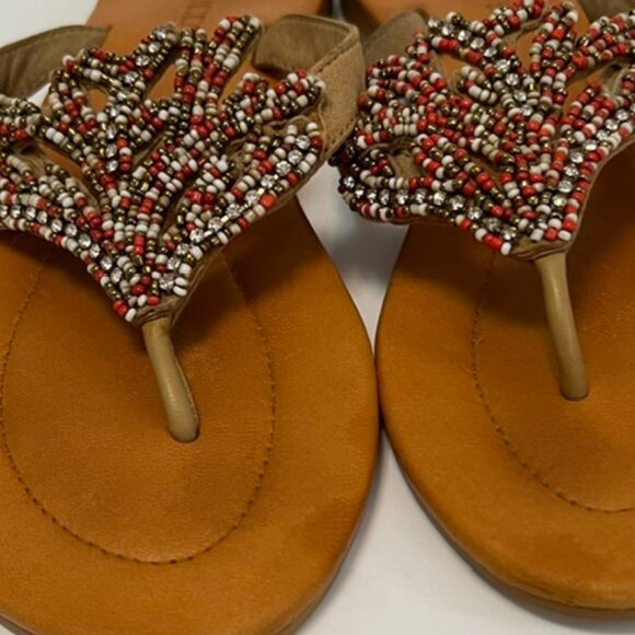 CHICOS CAROLINA WOMENS RHINESTONE & SEED BEAD EMBELLISHED LEATHER SANDALS SIZE 8 - Picture 6 of 9